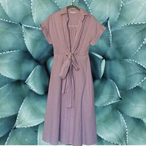 Size S, NWOT, Purple & White Tie Front Maxi Dress | Cotton Coastal Preppy Flare